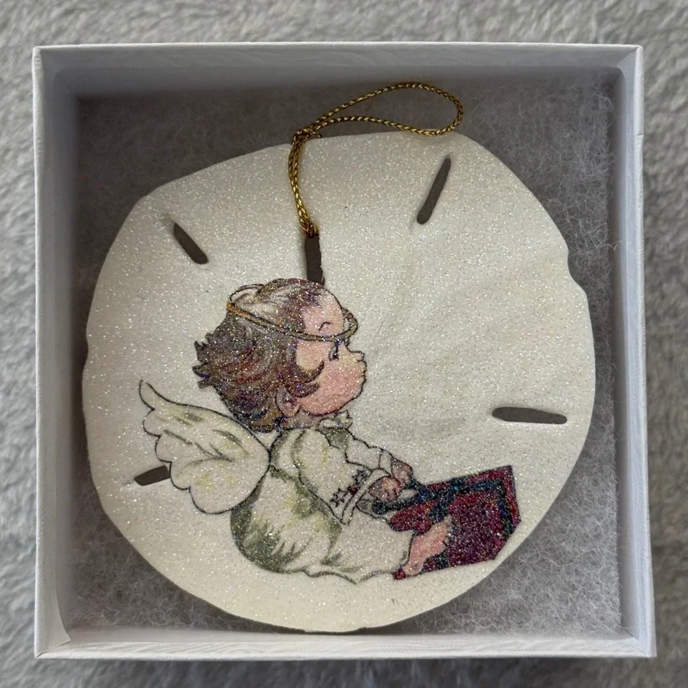 Sand Dollar Ornament Angel Glitter Design Handmade Seashell Holiday‎ Decor
